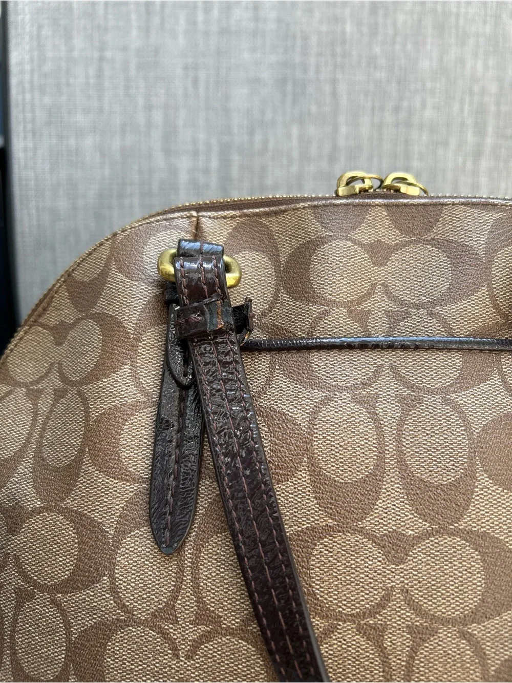 Coach Signature Dome Peyton Cora  Top Handle Zip Satchel Handbag